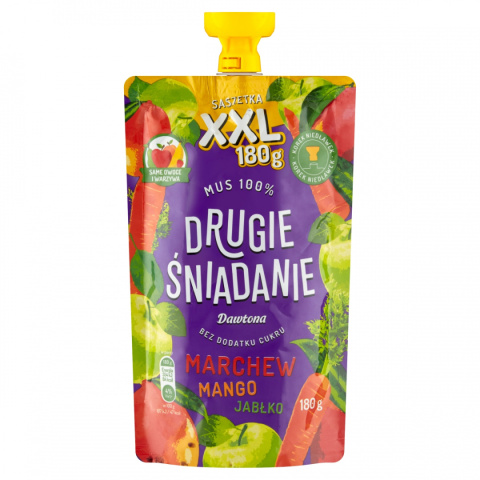 Drugie śniadanie Mus 100% Marchew/Mango/Jabłko 180 g XXL Dawtona