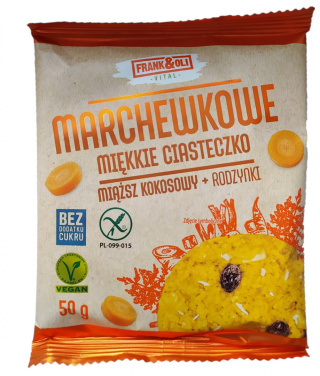 Marchewkowe miękkie ciasteczko z miążem kokosowym i rodzynkami 50g