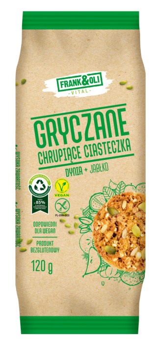 .CIASTECZKA GRYCZANE PESTKAMI DYNI I JABŁKIEM GLUTENU 120g - FRANK&OLI.