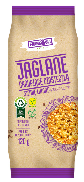 .Ciasteczka jaglane z siemieniem lnianym + sezam bez GMO 120g Frank&Oli.