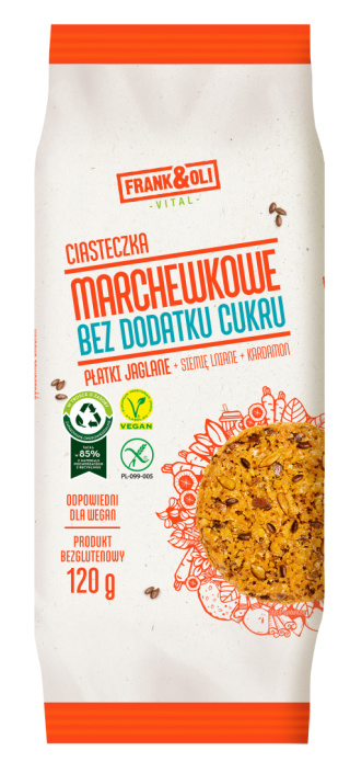 .Ciasteczka jaglano-marchewkowe bezglutenowe 120 g Frank&Oli.