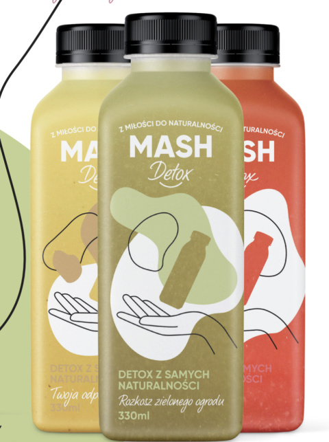 MASH DETOX Detoks sokowy - 15 świeżych soków. Rózne smaki. 330ml x15szt