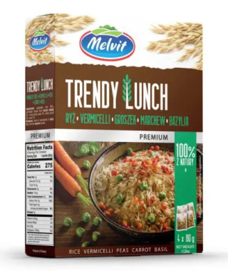 MELVIT TRENDY LUNCH Ryż parboiled, vermicelli, groszek, marchew, bazylia 4 x 80 g