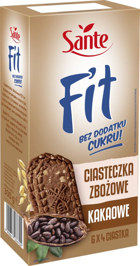 SANTE Fit Ciasteczka Zbożowe Kakaowe Bez Cukru 300g 6x4szt