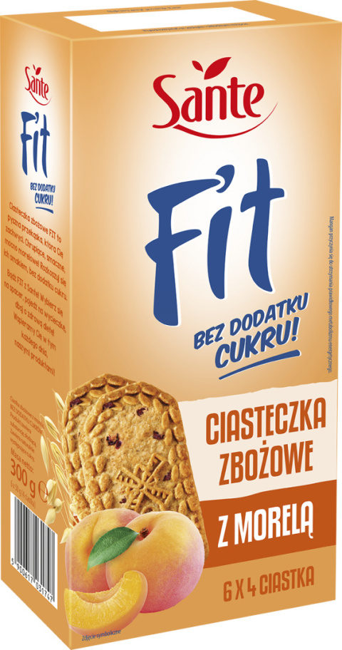 SANTE Fit Ciasteczka Zbożowe z Morelą Bez Cukru 300g 6x4szt