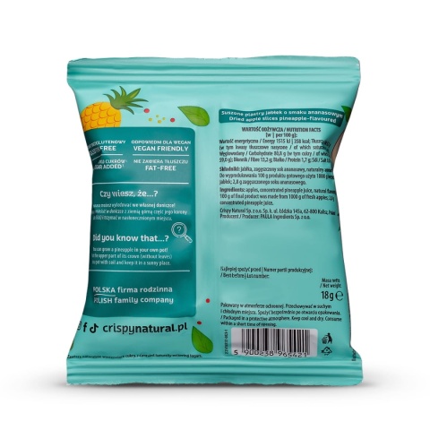 Jabłka z sokiem z ananasa Naturalne suszone chipsy CRISPY NATURAL 18g