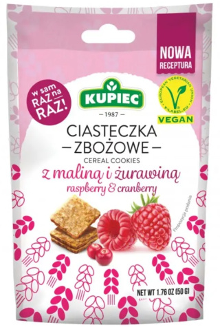 KUPIEC Ciasteczka zbożowe z maliną i żurawiną 50g