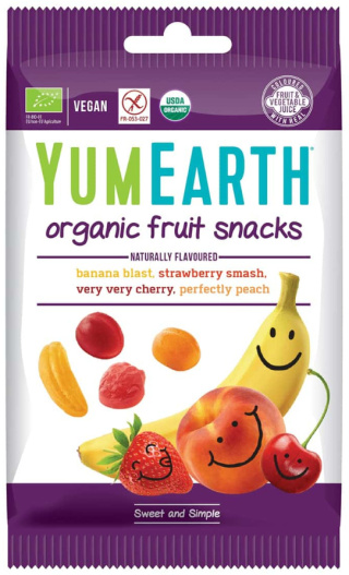 YumEarth Żelki fruit z witamina C banan wiśnia truskawka 50g Bio