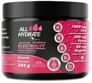 ALLHydrate Elektrolity Raspberry 305g 50 porcji