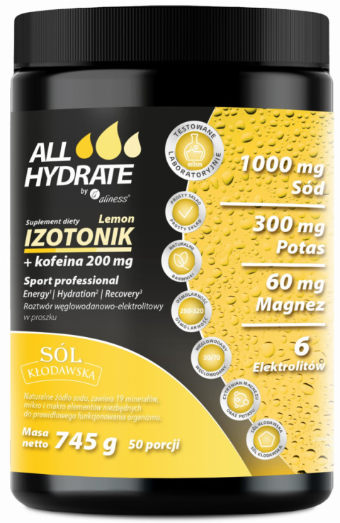 ALLHydrate Elektrolity Sport Professional Lemon+Kofeina 200mg 745g 50 porcji