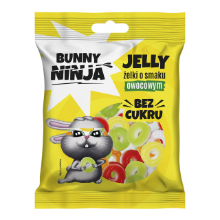 Bunny Ninja Żelki bez cukru o smaku owocowym w kształcie kółeczek 75g