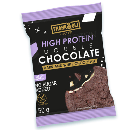 FRANK&OLI Double chocolate protein miękkie ciastko czekoladowe z nadzieniem 50g