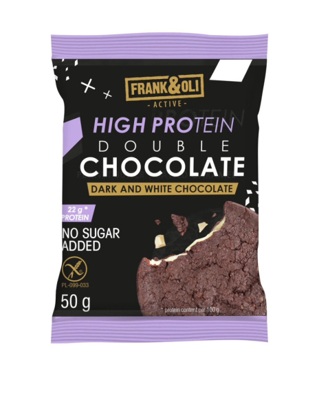 FRANK&OLI Double chocolate protein miękkie ciastko czekoladowe z nadzieniem 50g